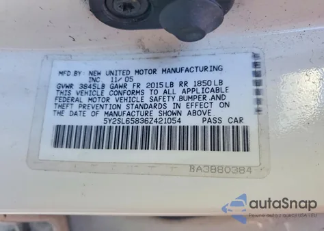 2006 Pontiac Vibe z USA, uszkodzony, nr VIN 5Y2SL65836Z421054